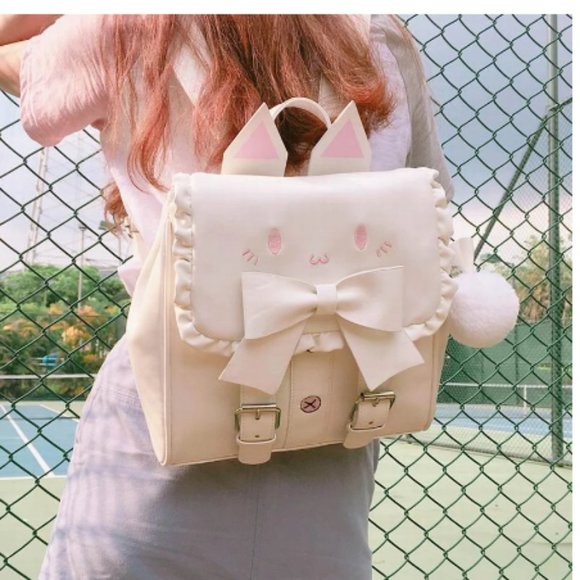 Japanese Cute Cat Bow Backpack School Women Lovely
